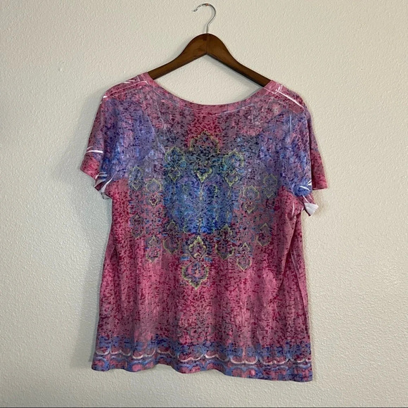 Distress Multicolor Top Variegated V-Neck Casual Plus Top Size 2 (18/20) - Picture 9 of 11